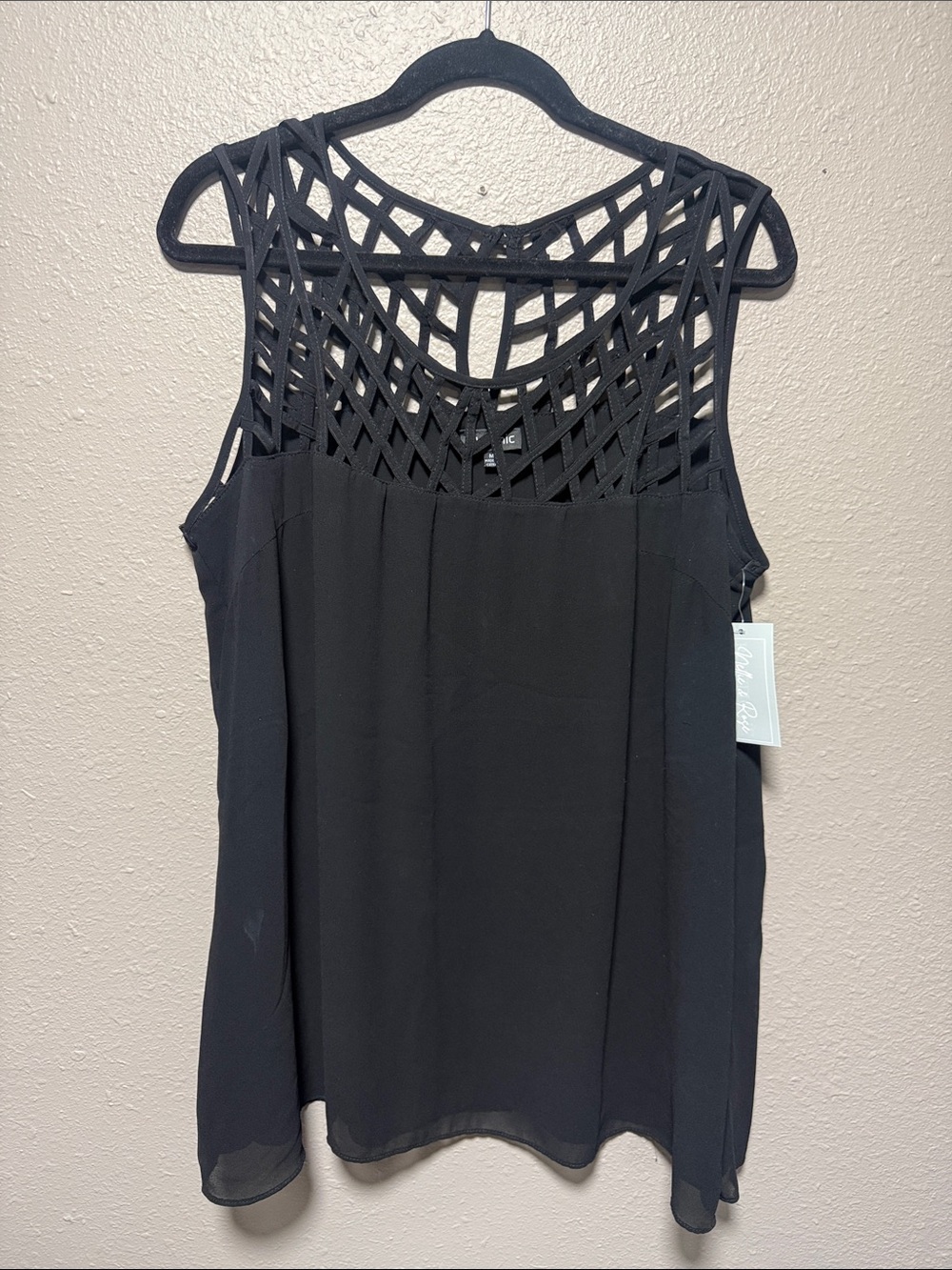 City Chic Black Lattice Yoke Sleeveless Tank